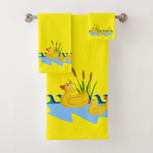 Gele heldere vaste eenden badkamer handdoek sets (Insitu)