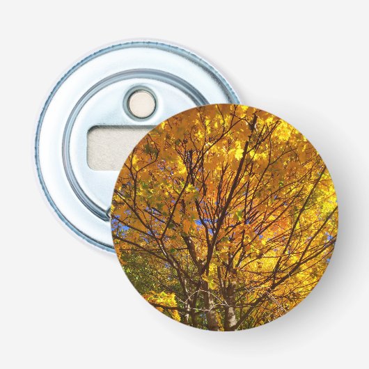 Gele herfstloof button flesopener (Voorkant)