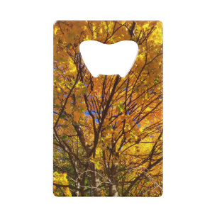 Gele herfstloof kredietkaart flessenopener