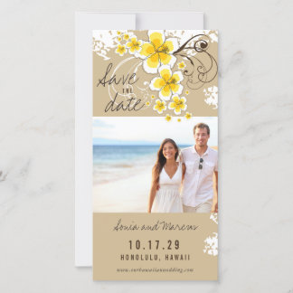 Gele Hibiscus Beach bruiloft foto Save The Date