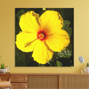 Gele Hibiscus Bloem Canvas Afdruk