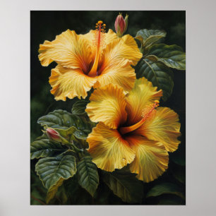 Gele Hibiscus Bloemen Art Print Poster