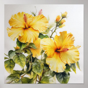 Gele Hibiscus Bloemenkunst Print Poster