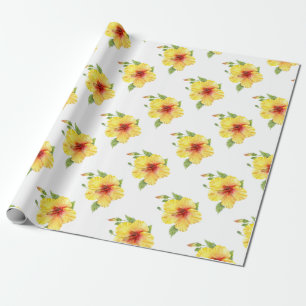 Gele Hibiscus Botanische Kunst Cadeaupapier