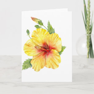 Gele Hibiscus Botanische Kunst Feestdagen Kaart