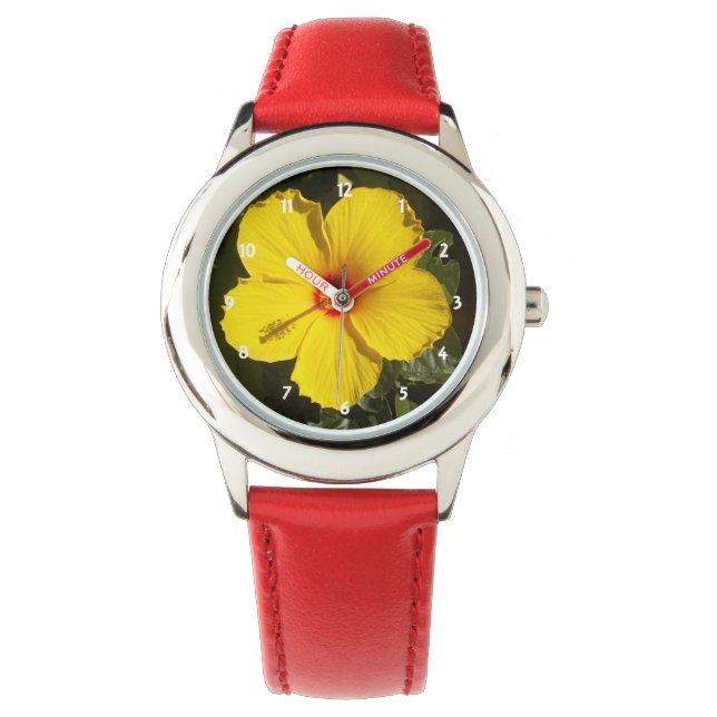 Gele Hibiscus Flower Horloge (Voorkant)