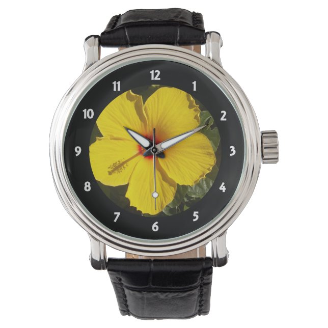 Gele Hibiscus Flower Horloge (Voorkant)