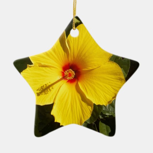 Gele Hibiscus Flower Keramisch Ornament (Voorkant)