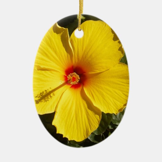 Gele Hibiscus Flower Keramisch Ornament (Voorkant)