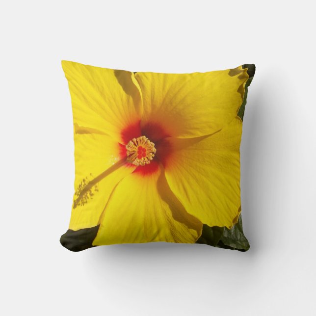 Gele Hibiscus Flower Kussen (Voorkant)
