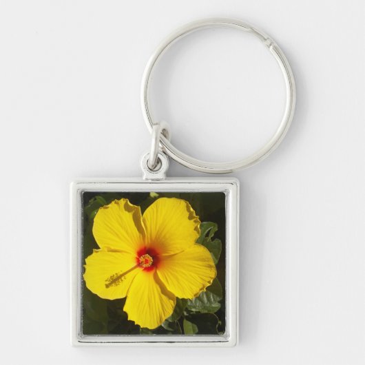 Gele Hibiscus Flower Sleutelhanger (Voorkant)
