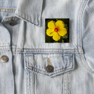 Gele Hibiscus Flower Vierkante Button 5,1 Cm