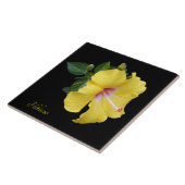  gele hibiscus op zwart tegeltje (Zijkant)
