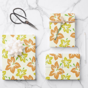 Gele Hibiscus, Oranje Hibiscus, Bloemmotief Inpakpapier Vel
