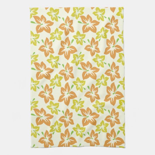 Gele hibiscus, Oranje hibiscus, bloemmotief Theedoek (Verticaal)