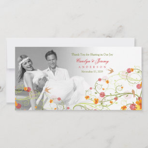 Gele Hibiscus & Swallows Floral Wedding Foto Bedankkaart