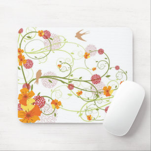 Gele Hibiscus Swirls en Swallows Elegant Floral Muismat