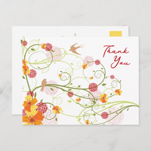 Gele Hibiscus Swirls & Swallows Floral Hartelijk d Briefkaart (Voorkant / Achterkant)