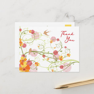 Gele Hibiscus Swirls & Swallows Floral Hartelijk d Briefkaart