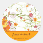 Gele Hibiscus Swirls & Swallows Floral Wedding Ronde Sticker (Voorkant)
