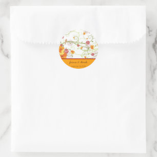 Gele Hibiscus Swirls & Swallows Floral Wedding Ronde Sticker