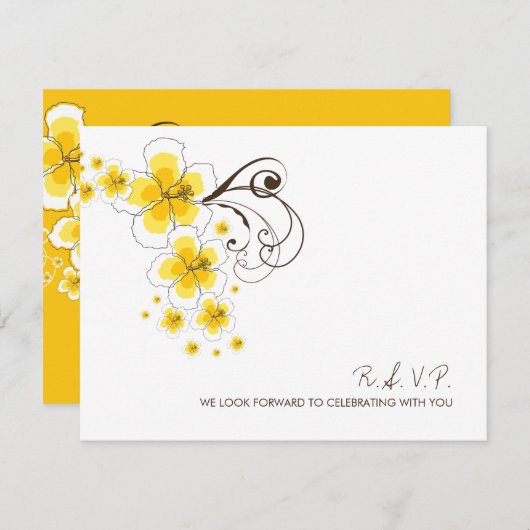 Gele Hibiscus Tropische Strand Bruiloft RSVP-kaart RSVP Kaartje (Voorkant / Achterkant)