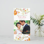 Gele Hibiscus & Zwaluwen Bloemen Trouwfoto Bedankkaart (Staand voorkant)