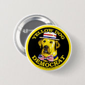 Gele hond-democraat. Knoop  Ronde Button 5,7 Cm (Voorkant /achterkant)