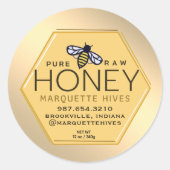 Gele Honing Hexagon Label Bijen Honingraat Goud (Voorkant)