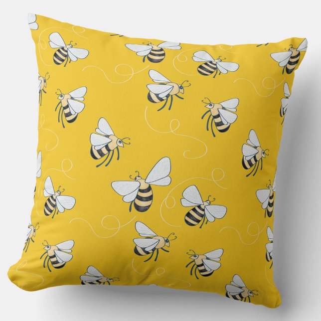 Gele honingbij kussen (Sunshine yellow honey bee pattern throw pillow for nature and pollinator lovers!)