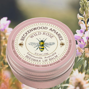 Gele Honingbij Lip Balm Label Apiary Roos Rand