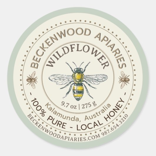 Gele honingbijen Etiket bijenteelt Rand (Voorkant)