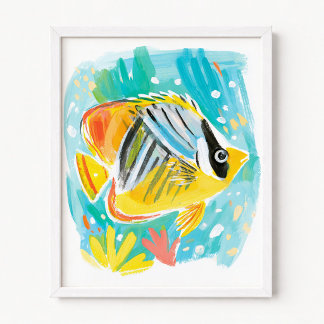 Gele Illustratie van Tropische Vissen Poster