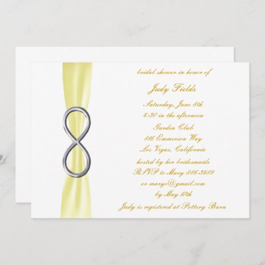 Gele Infinity Bruids Douche Uitnodiging (Voorkant / Achterkant)