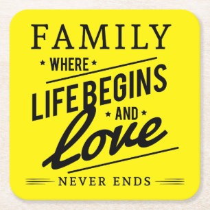 Gele Inspirerende Typografie Familie Citaat Vierkante Kartonnen Onderzetter