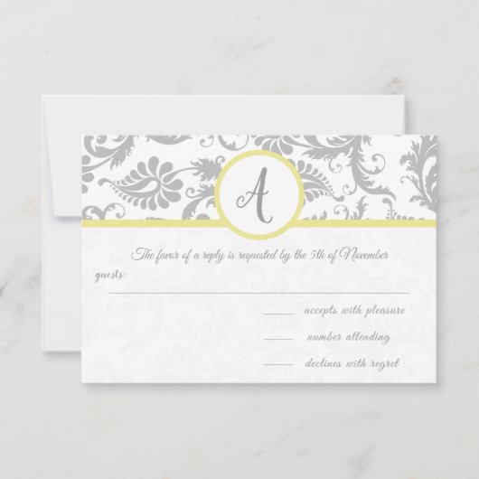 Gele iris & Grijze Damast RSVP Inzetstuk (Voorkant)