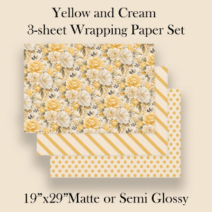 Gele Ivoorkleurige Crème Waterverf Bloemstrepen St Inpakpapier Vel