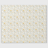 Gele & ivoorkleurige wilde bloemen op wit cadeaupapier (Vlak)