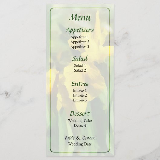 Gele Japanse Iris Bruiloftsmenu Menu (Voorkant)