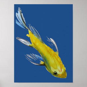 Gele Japanse Koi-waterverf Poster