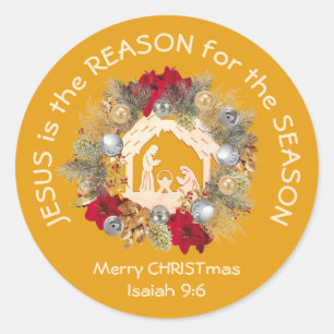 Gele JESUS IS DE REDEN VAN Kerstmis Ronde Sticker