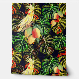 Gele kaketoe papegaai in regenwoud met mango's behang