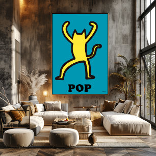 Gele Kat Pop Art Vette Cartoon Dier Silhouet Poster