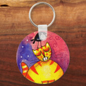 Gele kat, zwarte kool - Sleutelhanger (Voorkant)