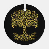 Gele Keltische levensboom Glas Ornament (Achterkant)