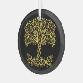 Gele Keltische levensboom Glas Ornament (Voorkant links)