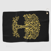 Gele Keltische levensboom Golfhanddoek (Horizontaal)