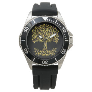 Gele Keltische levensboom Horloge