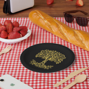 Gele Keltische levensboom Papieren Bordje