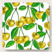 Gele kersen op wit bier onderzetter (Voorkant)